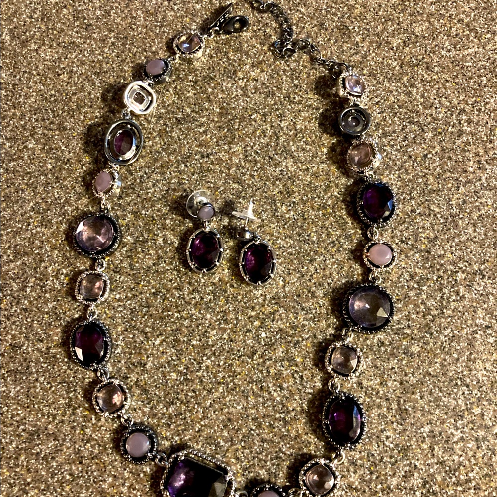 White House Black Market (WHBM) purple stone necklace and matching earrings